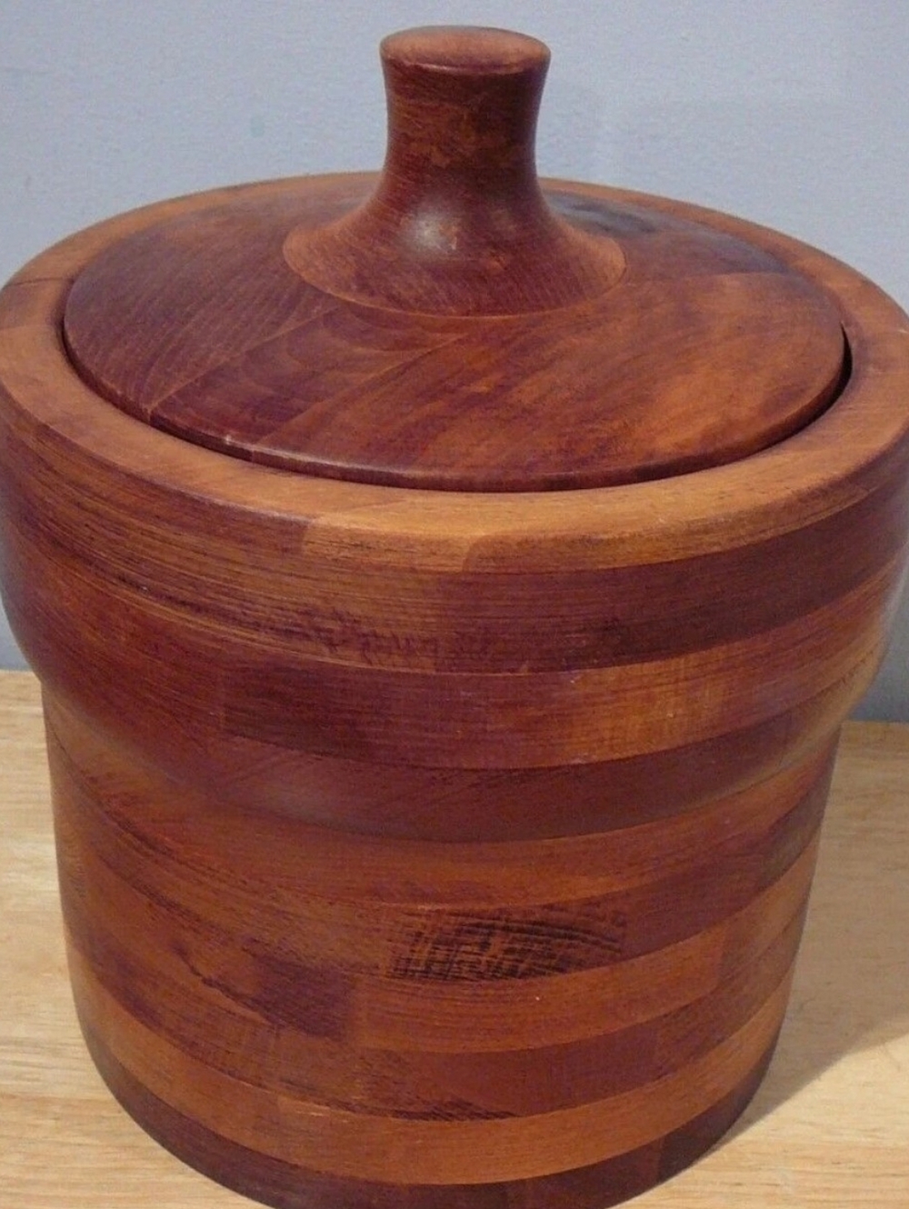 Vintage Baribocraft Teak & Maple Wood Ice Bucket Made in Canada